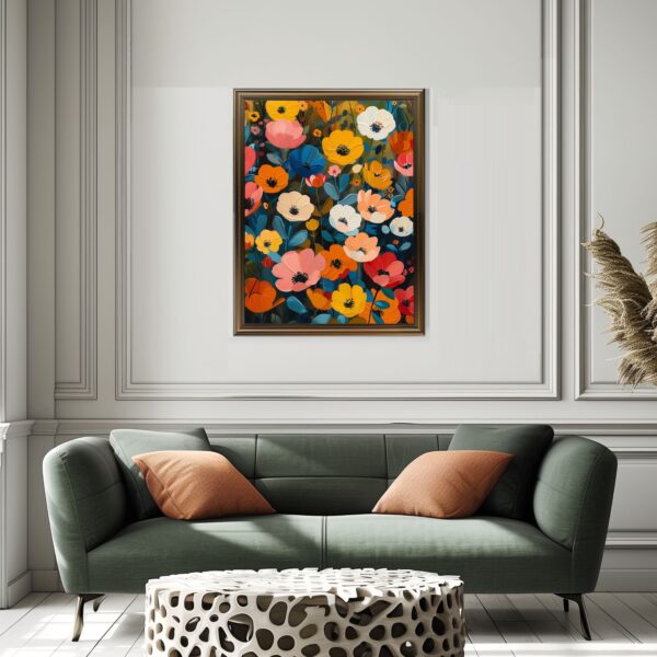 Vibrant Floral Spring Meadow Wall Art Print with Botanical Flower Painting.