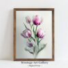 Pink Tulips Wall Art Print, Watercolor Tulip Bouquet, Minimalist Summer Floral Painting.