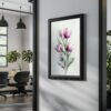 Pink Tulips Wall Art Print, Watercolor Tulip Bouquet, Minimalist Summer Floral Painting.