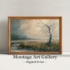 Gloomy Dead Tree Landscape Wall Art Print with Moody Nature and Atmospheric Scenery