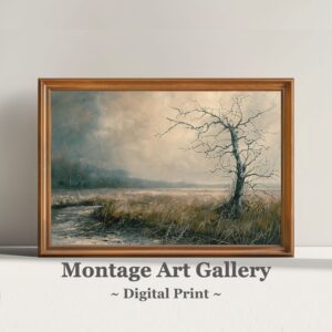 Gloomy Dead Tree Landscape Wall Art Print with Moody Nature and Atmospheric Scenery