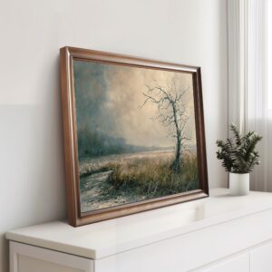 Gloomy Dead Tree Landscape Wall Art Print with Moody Nature and Atmospheric Scenery