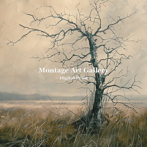 Gloomy Dead Tree Landscape Wall Art Print with Moody Nature and Atmospheric Scenery