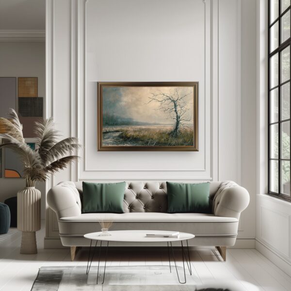 Gloomy Dead Tree Landscape Wall Art Print with Moody Nature and Atmospheric Scenery