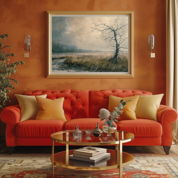 Gloomy Dead Tree Landscape Wall Art Print with Moody Nature and Atmospheric Scenery