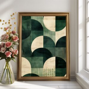 Green Japandi geometric print with modern abstract design in minimalist earth tones