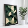 Green Japandi geometric print with modern abstract design in minimalist earth tones