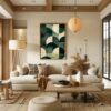 Green Japandi geometric print with modern abstract design in minimalist earth tones