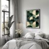 Green Japandi geometric print with modern abstract design in minimalist earth tones