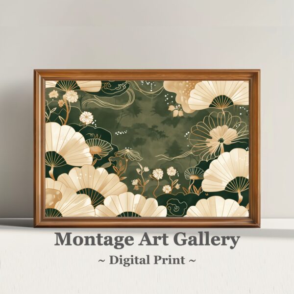 Japandi Floral Wall Art Print with Elegant Botanical Design, Japanese Scandinavian Aesthetics