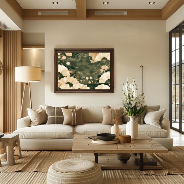 Japandi Floral Wall Art Print with Elegant Botanical Design, Japanese Scandinavian Aesthetics