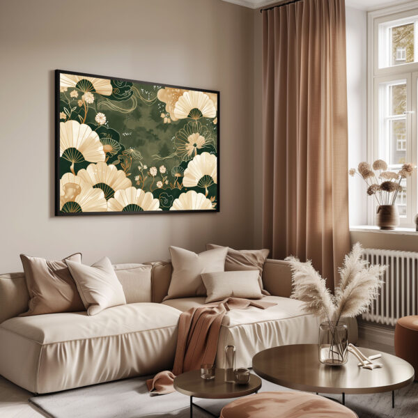 Japandi Floral Wall Art Print with Elegant Botanical Design, Japanese Scandinavian Aesthetics