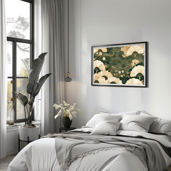 Japandi Floral Wall Art Print with Elegant Botanical Design, Japanese Scandinavian Aesthetics