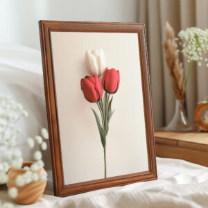 Retro tulips red and white print, classic floral wall art, elegant tulip home decor