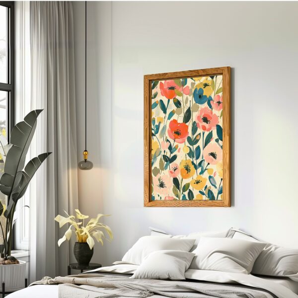 Matisse's style vibrant floral nature wall art print for colorful artistic home decor