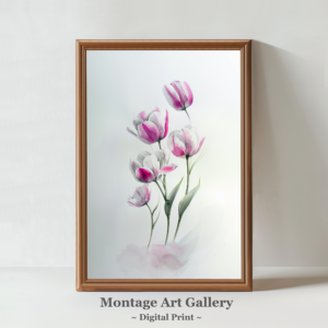 Soft pink tulips watercolor painting, elegant floral wall art for home decor.