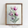 Soft tulips watercolor set of 3 prints with minimalist botanical wall art design