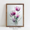 Soft tulips watercolor set of 3 prints with minimalist botanical wall art design