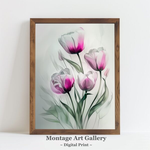 Soft tulips watercolor set of 3 prints with minimalist botanical wall art design