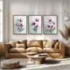 Soft tulips watercolor set of 3 prints with minimalist botanical wall art design