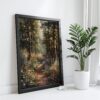 Sunlit Woodland Wildflowers Wall Art Print with Peaceful Nature Scene