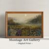 Tranquil Misty Morning Wall Art Print with Vibrant Wildflower Nature Scene.