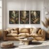 Sunlit Woodland Set of 3 Prints with Forest Nature Art Painting of Flowers and Trees