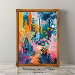 Vibrant Botanical Garden Print with Colorful Floral Design for Modern Home Decor