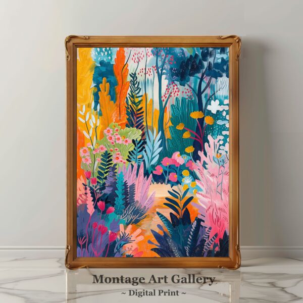 Vibrant Botanical Garden Print with Colorful Floral Design for Modern Home Decor