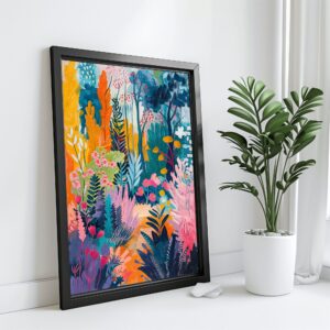 Vibrant Botanical Garden Print with Colorful Floral Design for Modern Home Decor