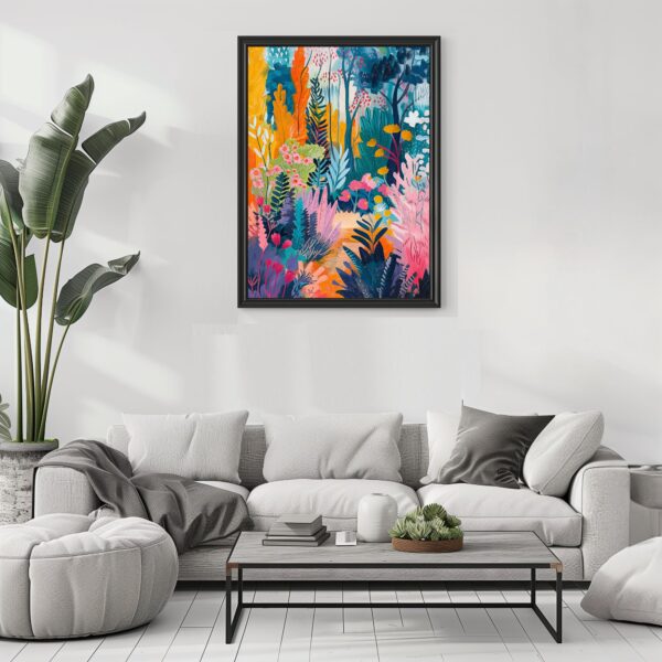 Vibrant Botanical Garden Print with Colorful Floral Design for Modern Home Decor