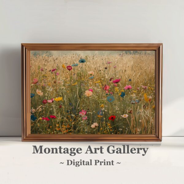 Wildflower Meadow Landscape Print with Serene Scenic View and Floral Home Decor Aesthetics