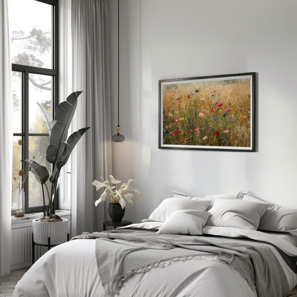 Wildflower Meadow Landscape Print with Serene Scenic View and Floral Home Decor Aesthetics