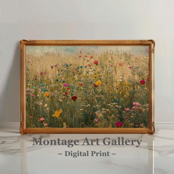 Wildflower in a summer landscape print with peaceful nature and countryside botanical decor