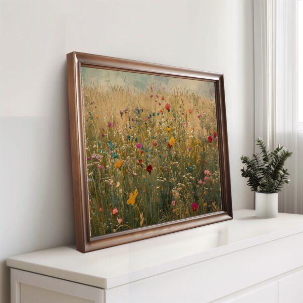 Wildflower in a summer landscape print with peaceful nature and countryside botanical decor