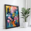 Vibrant Floral Garden Print for Modern Home Decor, Colorful Botanical Wall Art Painting