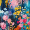 Vibrant Floral Garden Print for Modern Home Decor, Colorful Botanical Wall Art Painting