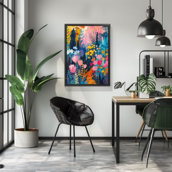 Vibrant Floral Garden Print for Modern Home Decor, Colorful Botanical Wall Art Painting