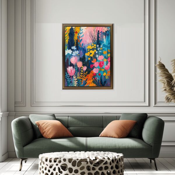 Vibrant Floral Garden Print for Modern Home Decor, Colorful Botanical Wall Art Painting