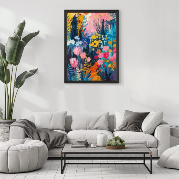 Vibrant Floral Garden Print for Modern Home Decor, Colorful Botanical Wall Art Painting