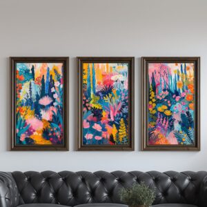 Set of 3 vibrant wildflowers prints, colorful floral wall art for modern home decor