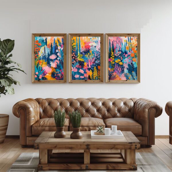 Set of 3 vibrant wildflowers prints, colorful floral wall art for modern home decor