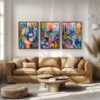 Set of 3 vibrant wildflowers prints, colorful floral wall art for modern home decor