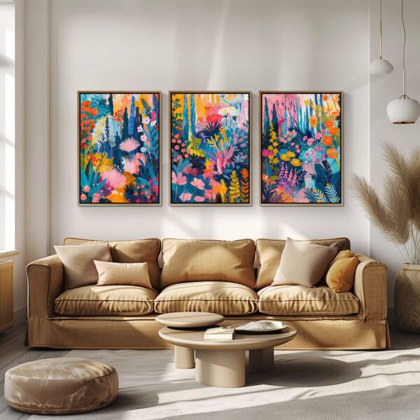 Set of 3 vibrant wildflowers prints, colorful floral wall art for modern home decor