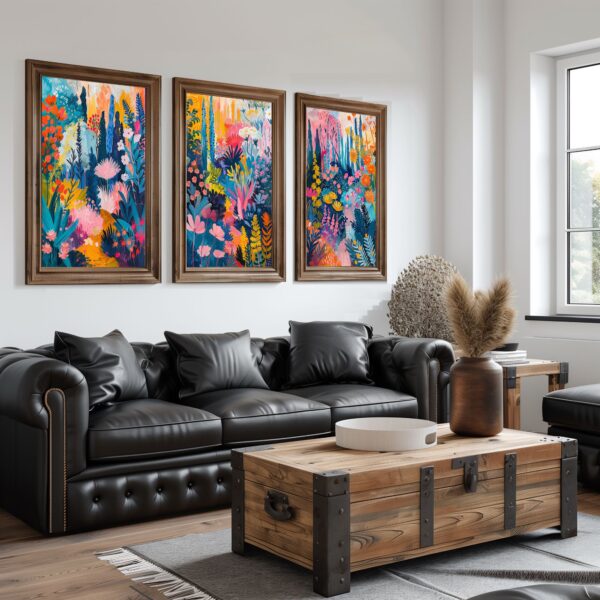 Set of 3 vibrant wildflowers prints, colorful floral wall art for modern home decor