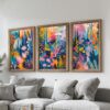 Set of 3 vibrant wildflowers prints, colorful floral wall art for modern home decor