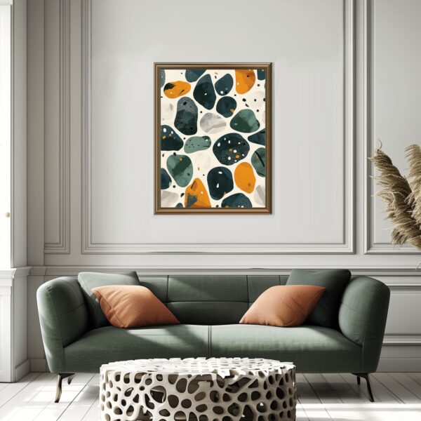 Abstract textural painting featuring a colorful cobbled symphony with a nature-inspired mosaic design.