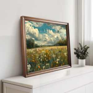 Golden Horizon Fields with Wildflowers in a Tranquil Meadow Dreamscape