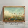 Retro wildflower field with colorful meadow blooms for home decor