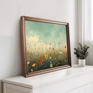 Retro wildflower field with colorful meadow blooms for home decor